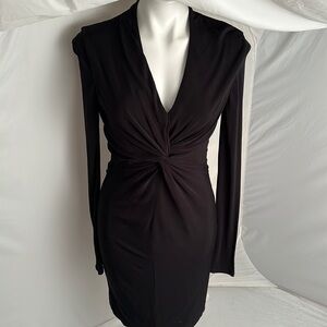 Halston Heritage black v-neck twist front long sleeve bodycon cocktail dress